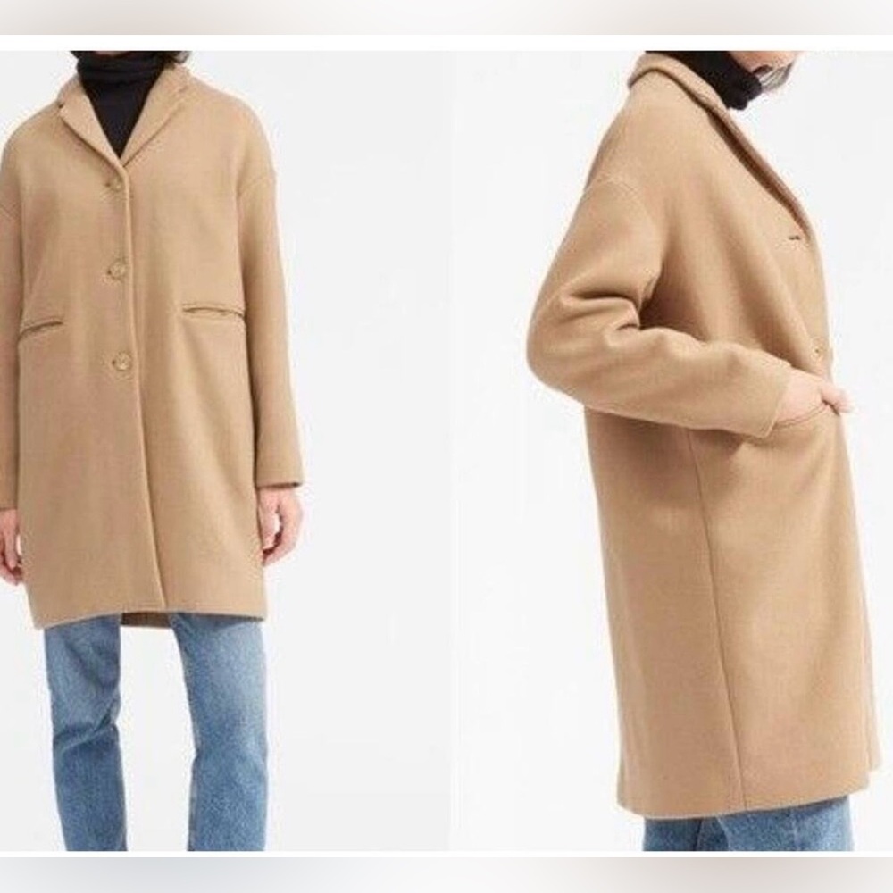 Everlane Cocoon Wool Blend Button Front Lined Coat Size 4 Camel NWOT